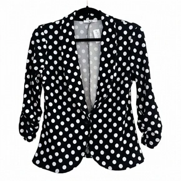 V&X Black & White Polka Dot Blazer 3/4 Sleeve Size Small - Picture 1 of 4